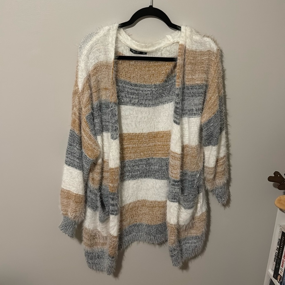 Fuzzy Soft Striped Cardigan